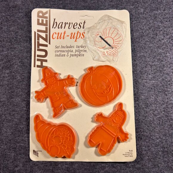4 Autumn Cookie‎ Cutters Thanksgiving Cornucopia Halloween Hutzer VTG in Package - Picture 1 of 14